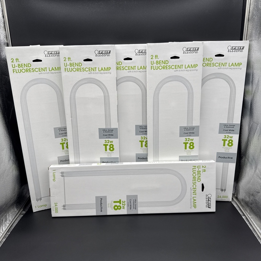Six(6) Feit Electric 2 Ft.‎ U-Bend Fluorescent Lamp Cool White 4100k 32w T8/U2